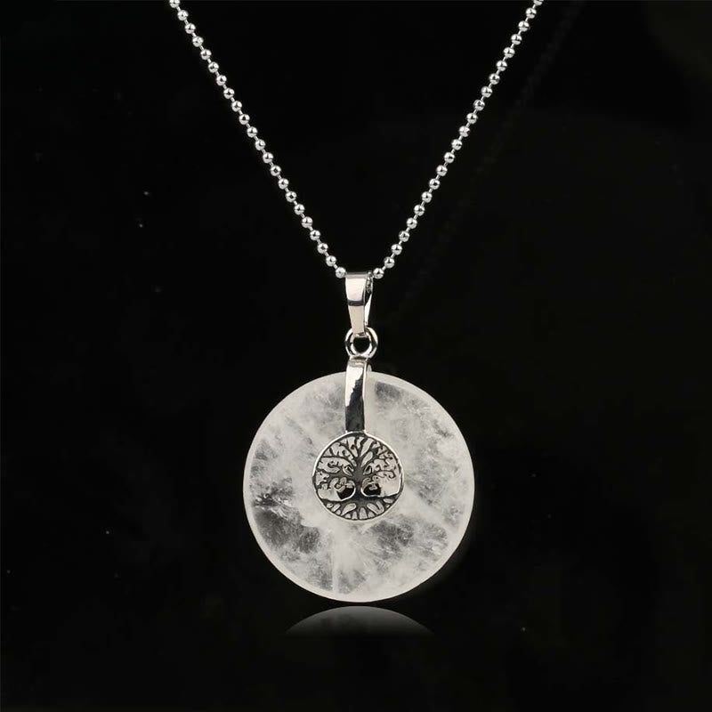 Halskette mit Lebensbaum und Rosenquarz und Kristallen für Güte