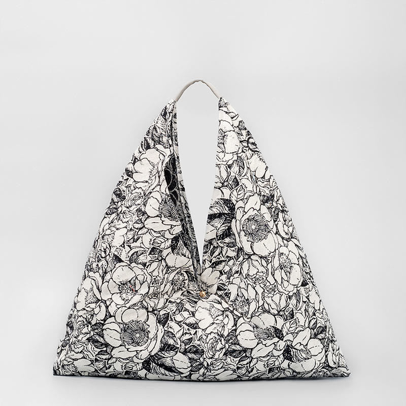 Dreieckige Umhängetasche aus Baumwolle mit Blumen- und Schmetterlingsdruck