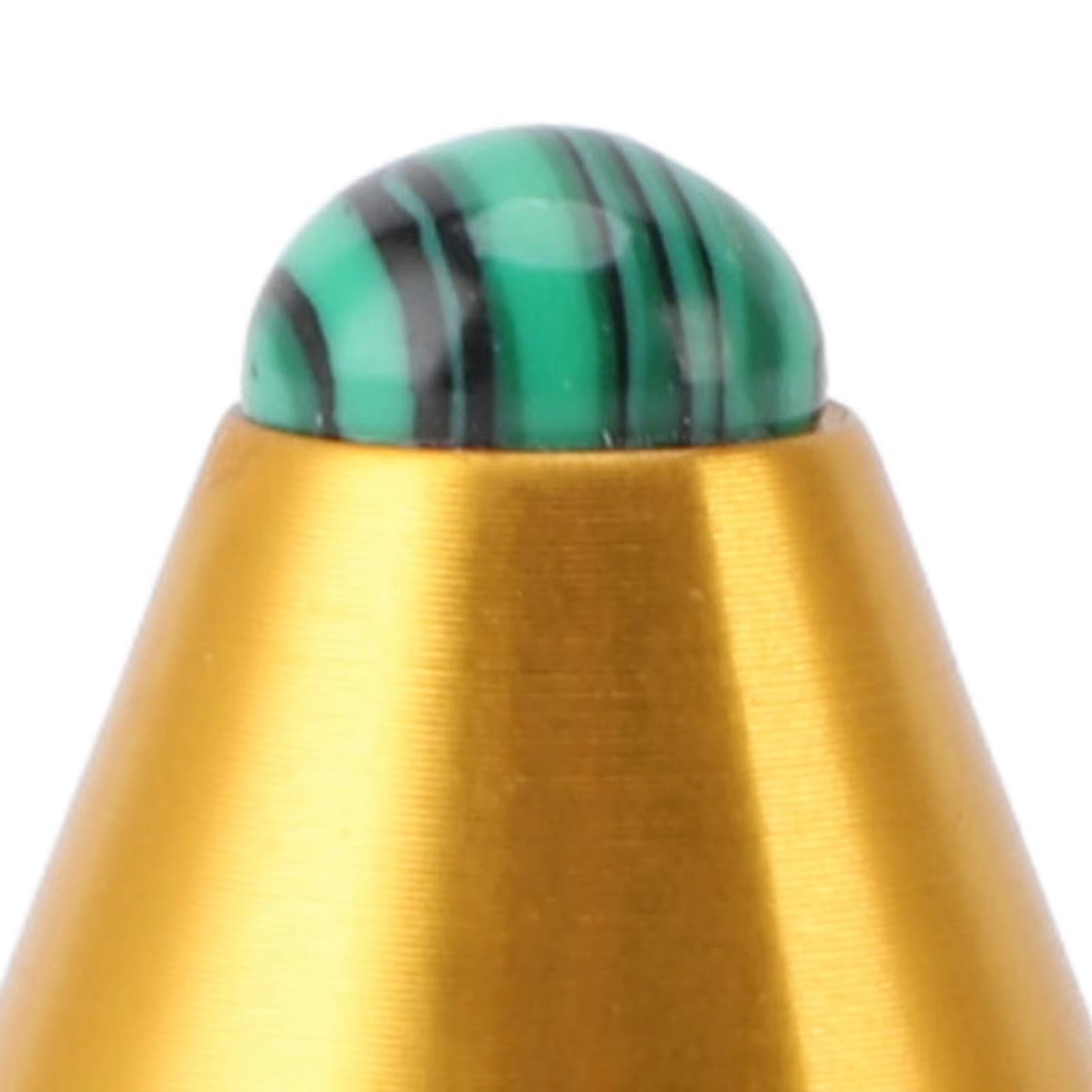 Gold conical Tuning Fork Feet accessory with green marbled dome on top