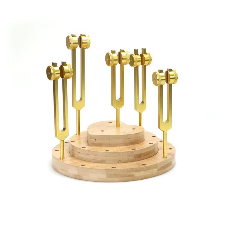 Tuning Fork Stand Holder with 26 holes in heart shape featuring tuning forks on base