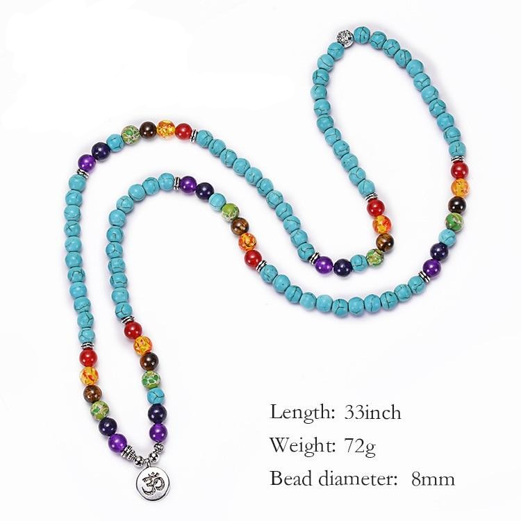 Türkisfarbene 7-Chakra-Mala-Halskette mit 108 Perlen