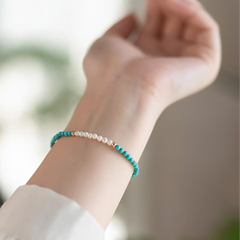 Türkisfarbenes Perlenarmband 3 mm | Heilperlen aus 925er Sterlingsilber
