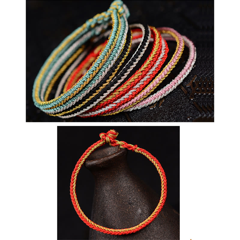 Zweifarbiges, handgefertigtes Armband mit acht Fäden und rotem Peace-Knoten