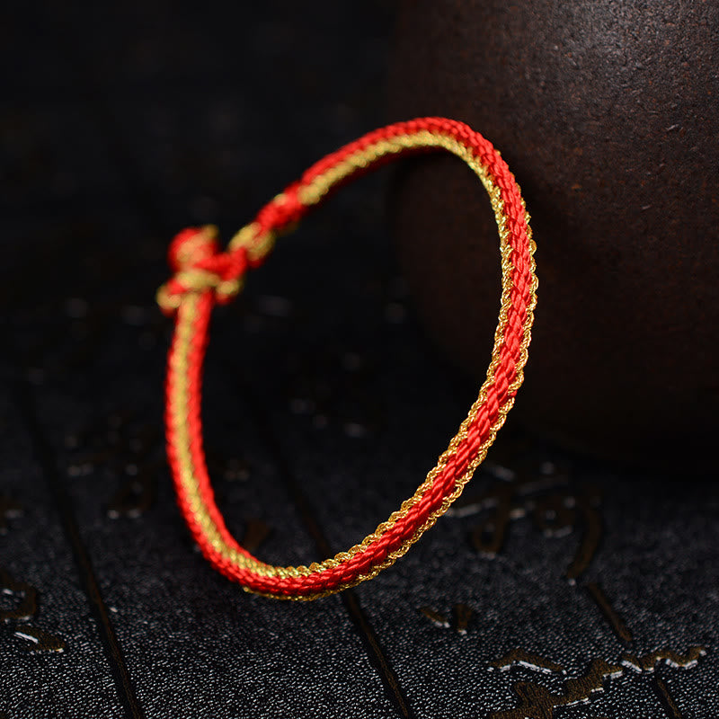 Zweifarbiges, handgefertigtes Armband mit acht Fäden und rotem Peace-Knoten