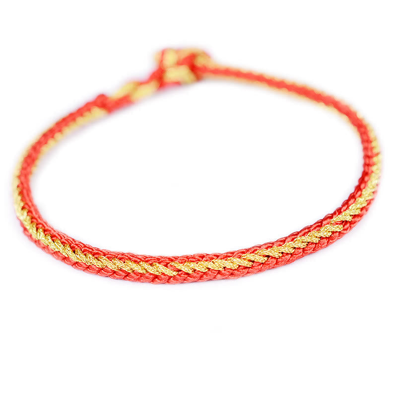 Zweifarbiges, handgefertigtes Armband mit acht Fäden und rotem Peace-Knoten