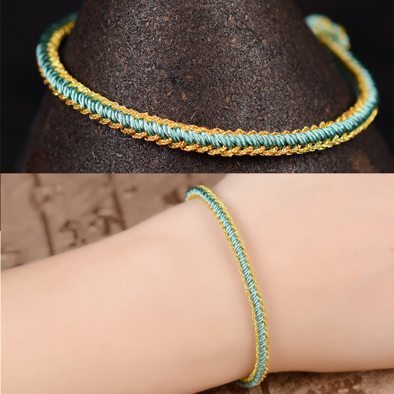 Zweifarbiges, handgefertigtes Armband mit acht Fäden und rotem Peace-Knoten