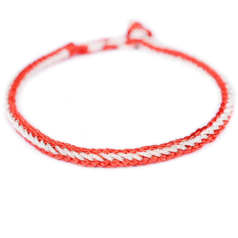 Zweifarbiges, handgefertigtes Armband mit acht Fäden und rotem Peace-Knoten