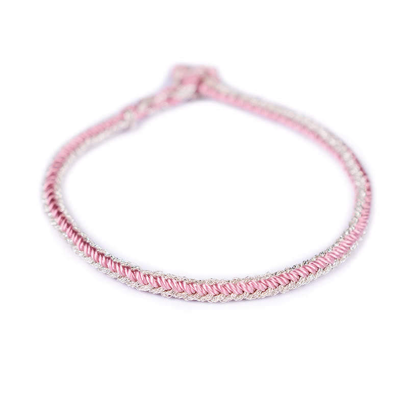 Zweifarbiges, handgefertigtes Armband mit acht Fäden und rotem Peace-Knoten