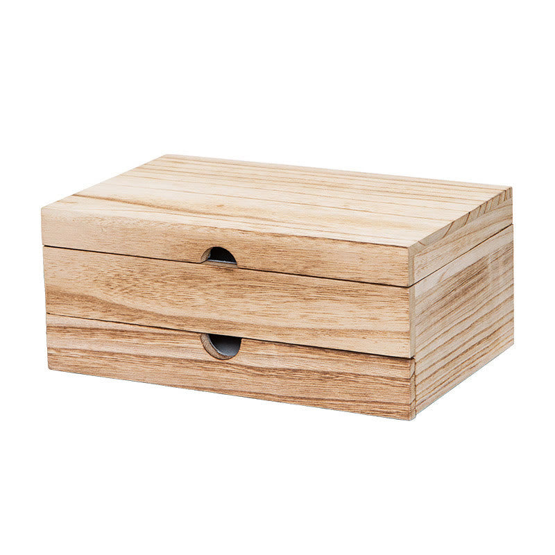 Zweilagige beige Holzschmuckschatulle mit Spiegel | Spirituelle Wohnakzente