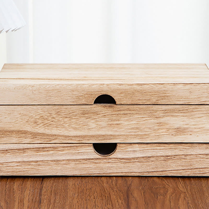 Zweilagige beige Holzschmuckschatulle mit Spiegel | Spirituelle Wohnakzente