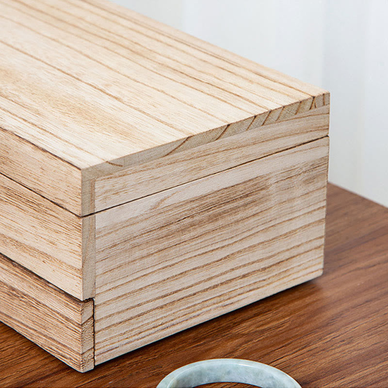 Zweilagige beige Holzschmuckschatulle mit Spiegel | Spirituelle Wohnakzente