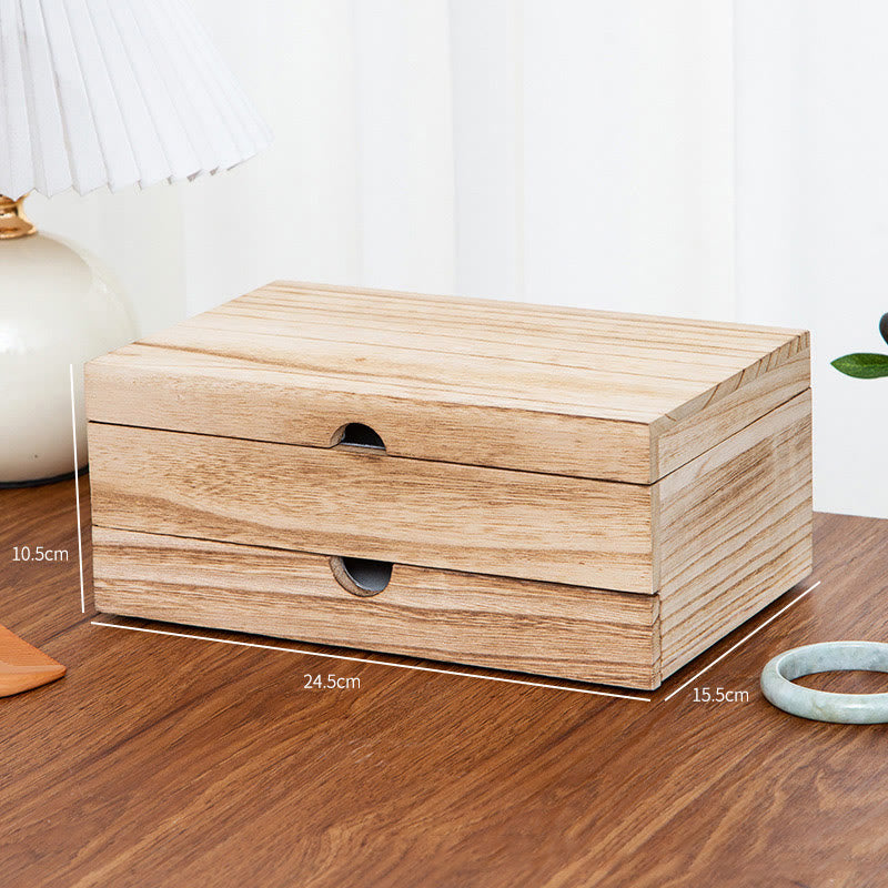 Zweilagige beige Holzschmuckschatulle mit Spiegel | Spirituelle Wohnakzente