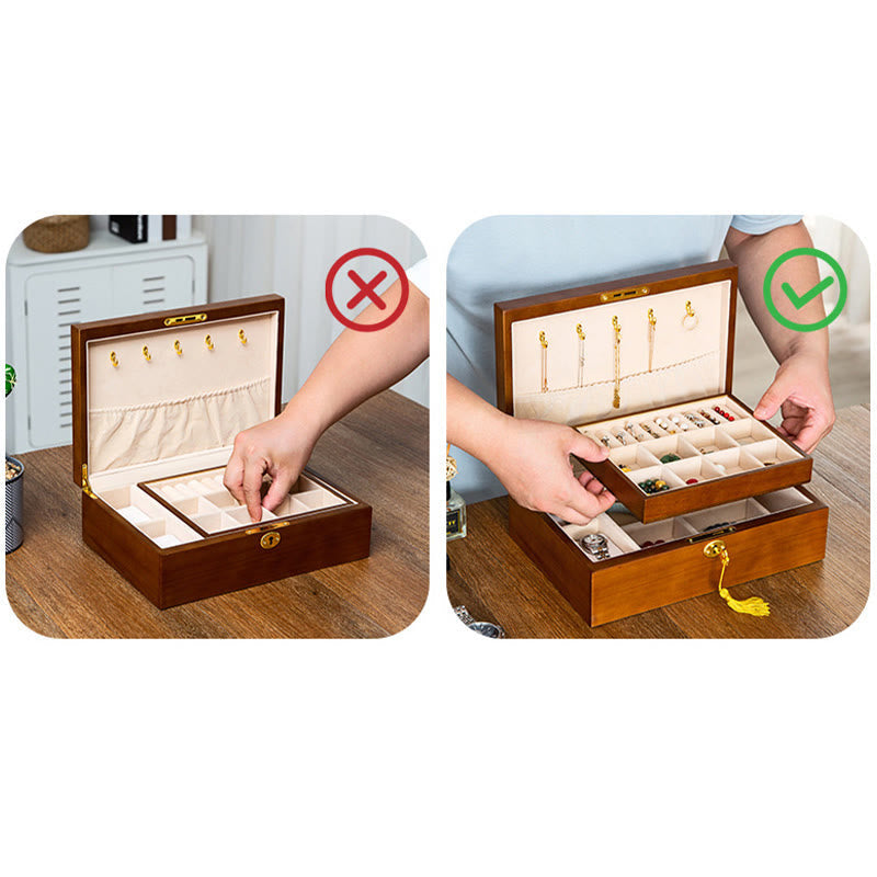 Zweilagige Schmuckschatulle aus Massivholz | Spirituelle Aufbewahrung im Vintage-Stil