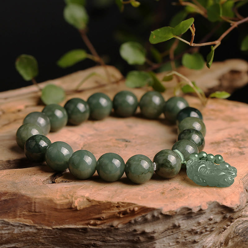 Unisex 10 mm Jade Pixiu Wohlstandsarmband für Reichtum