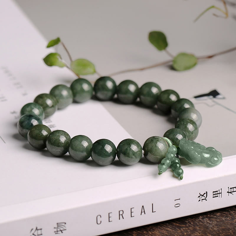 Unisex 10 mm Jade Pixiu Wohlstandsarmband für Reichtum