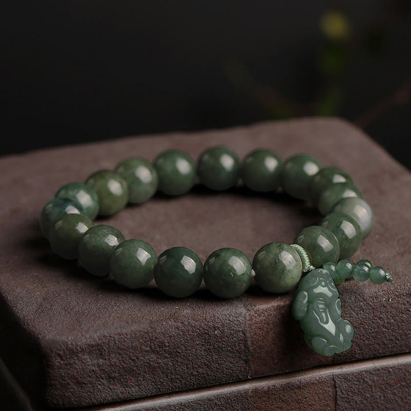 Unisex 10 mm Jade Pixiu Wohlstandsarmband für Reichtum