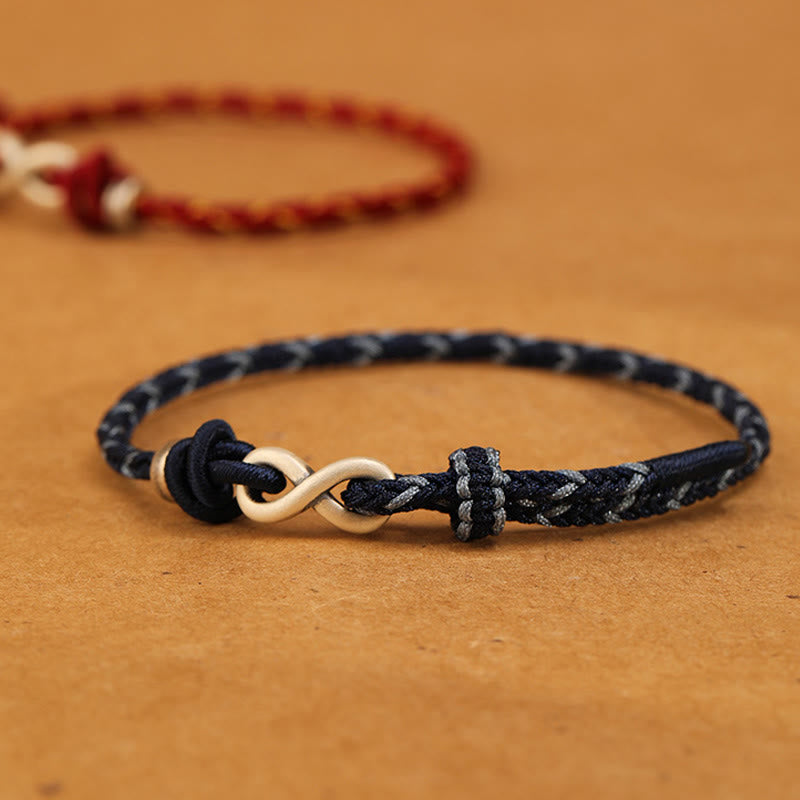 Unisex-Armband aus roter Schnur, 14–18 cm, mit Unendlichkeitsknoten aus Sterlingsilber
