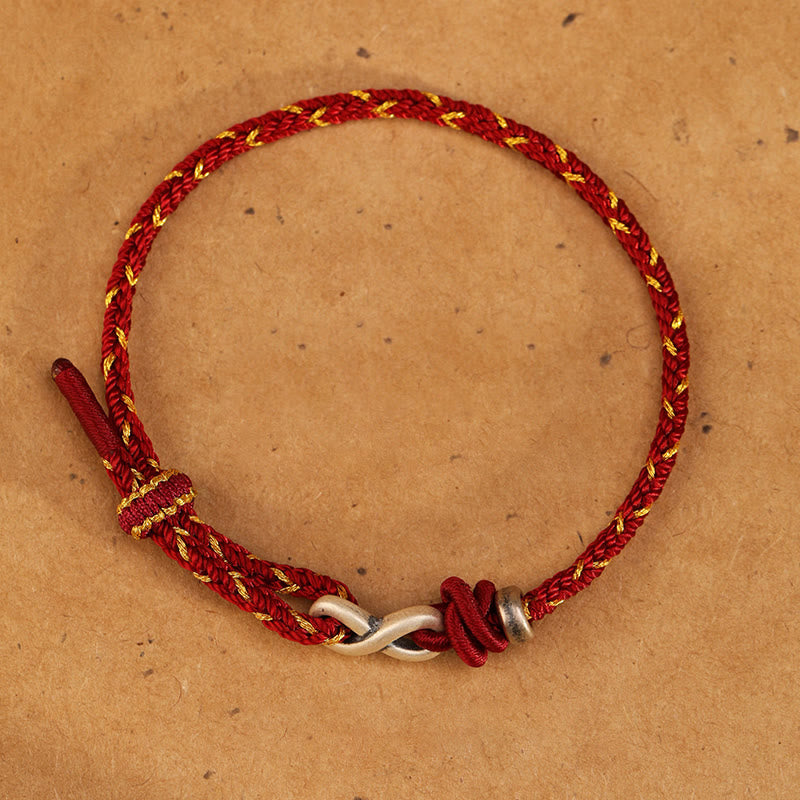 Unisex-Armband aus roter Schnur, 14–18 cm, mit Unendlichkeitsknoten aus Sterlingsilber