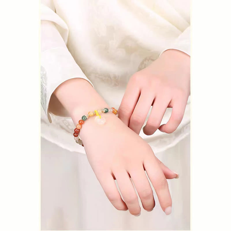 Unisex-Armband mit Peace-Schnalle, 8 mm, goldene Seide und Jade