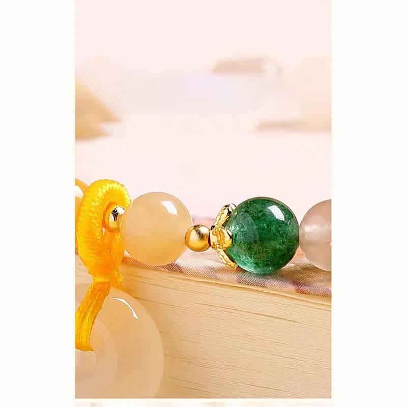 Unisex-Armband mit Peace-Schnalle, 8 mm, goldene Seide und Jade