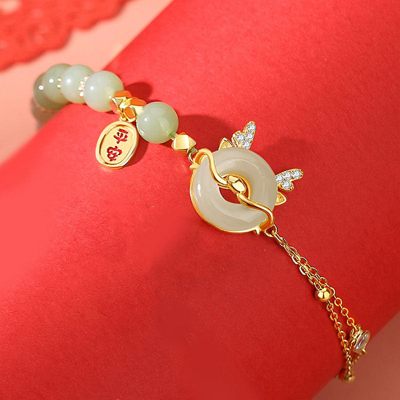 Unisex-Armband aus 925er Sterlingsilber mit Drachenmotiv, rotem Achat und Hetian-Jade