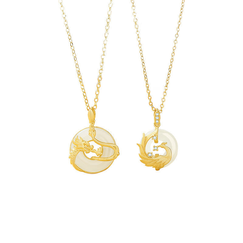 Unisex-Halskette aus 925er Sterlingsilber mit Drachenjahr und Hetian-Jade