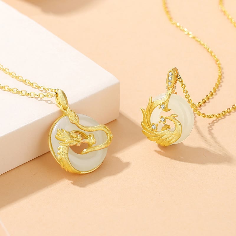 Unisex-Halskette aus 925er Sterlingsilber mit Drachenjahr und Hetian-Jade