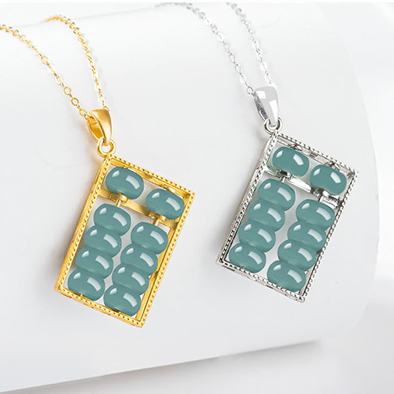 Unisex 925 Sterling Silber Jade Abacus Halskette Anhänger