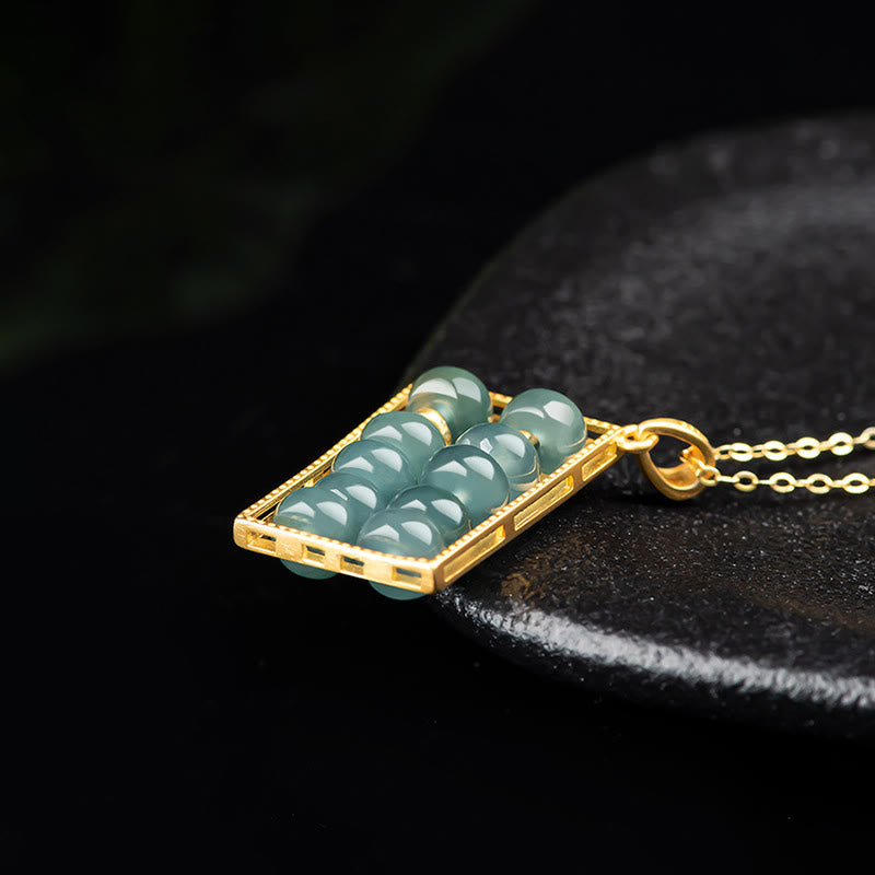 Unisex 925 Sterling Silber Jade Abacus Halskette Anhänger