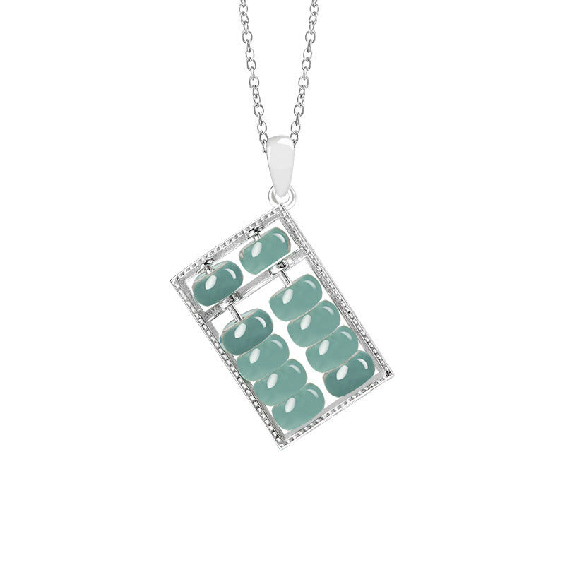 Unisex 925 Sterling Silber Jade Abacus Halskette Anhänger