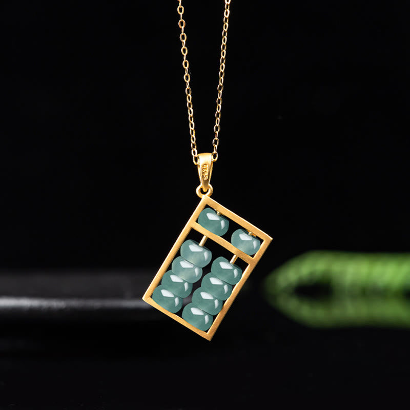 Unisex 925 Sterling Silber Jade Abacus Halskette Anhänger