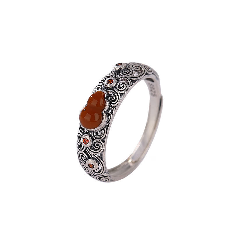Unisex-Jadering aus 925er Sterlingsilber mit rotem Achat und Cyan-Jade-Segen