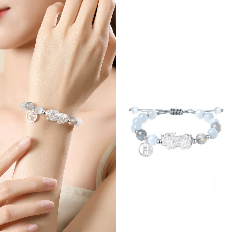 Unisex-Armband aus 999er Sterlingsilber mit schwarzem Obsidian für Glück