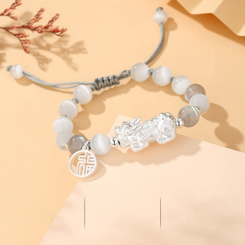 Unisex-Armband aus 999er Sterlingsilber mit schwarzem Obsidian für Glück