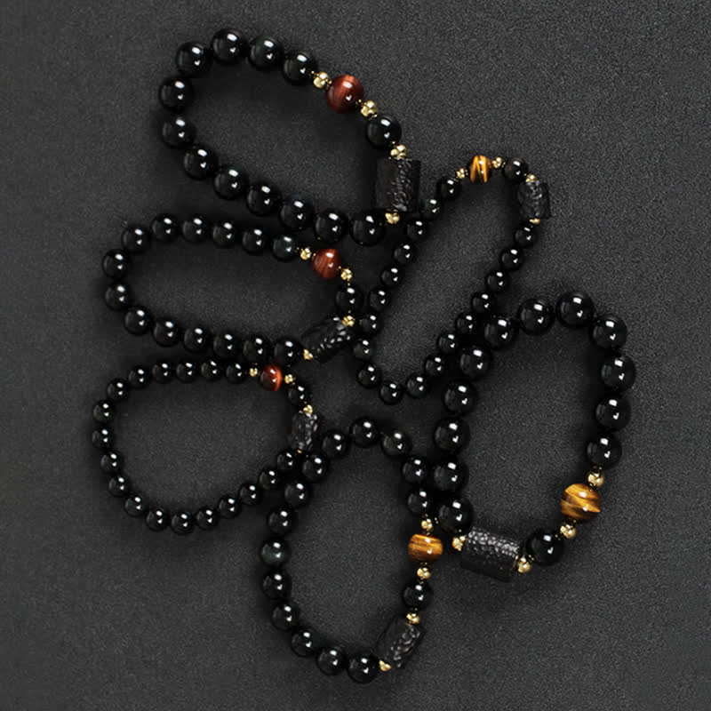 Unisex-Stärkearmband aus schwarzem Obsidian und rotem Tigerauge, 8 mm