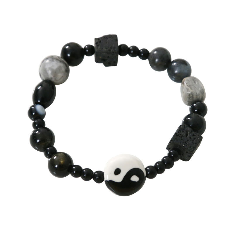 Unisex-Armband aus schwarzem Onyx mit Yin und Yang-Motiv für Gleichgewicht und Schutz