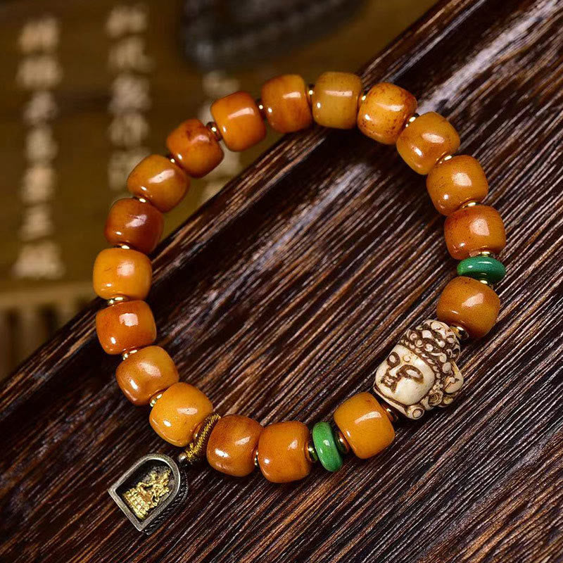 Unisex-Buddha-Armband aus Kamelknochen für Glück und Schutz
