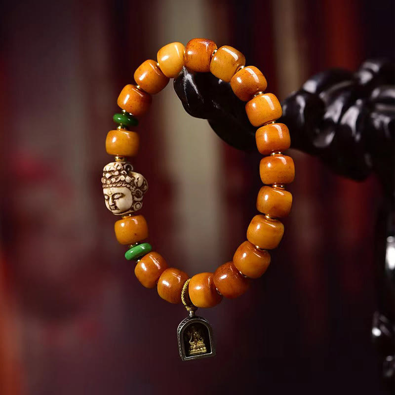 Unisex-Buddha-Armband aus Kamelknochen für Glück und Schutz