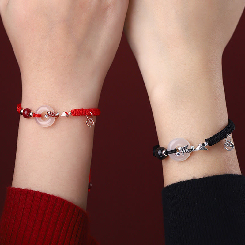 Unisex-Armband mit Chalcedon-Koi-Fisch, 925er Silber, Peace-Schnalle