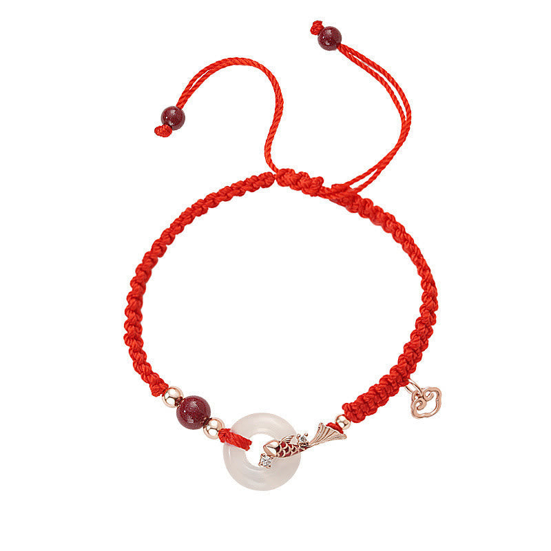 Unisex-Armband mit Chalcedon-Koi-Fisch, 925er Silber, Peace-Schnalle