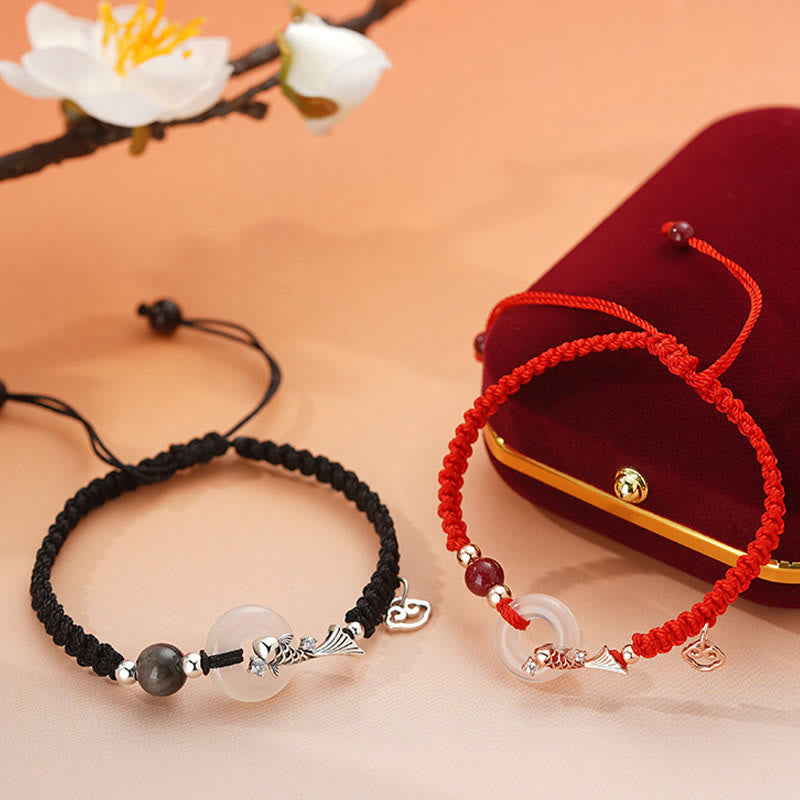 Unisex-Armband mit Chalcedon-Koi-Fisch, 925er Silber, Peace-Schnalle