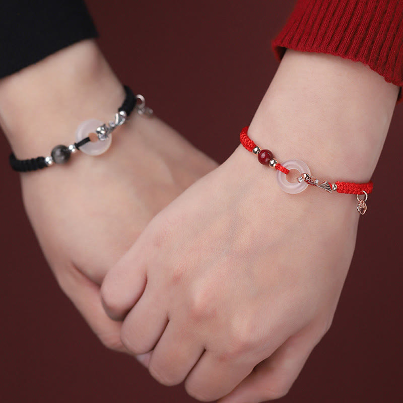 Unisex-Armband mit Chalcedon-Koi-Fisch, 925er Silber, Peace-Schnalle