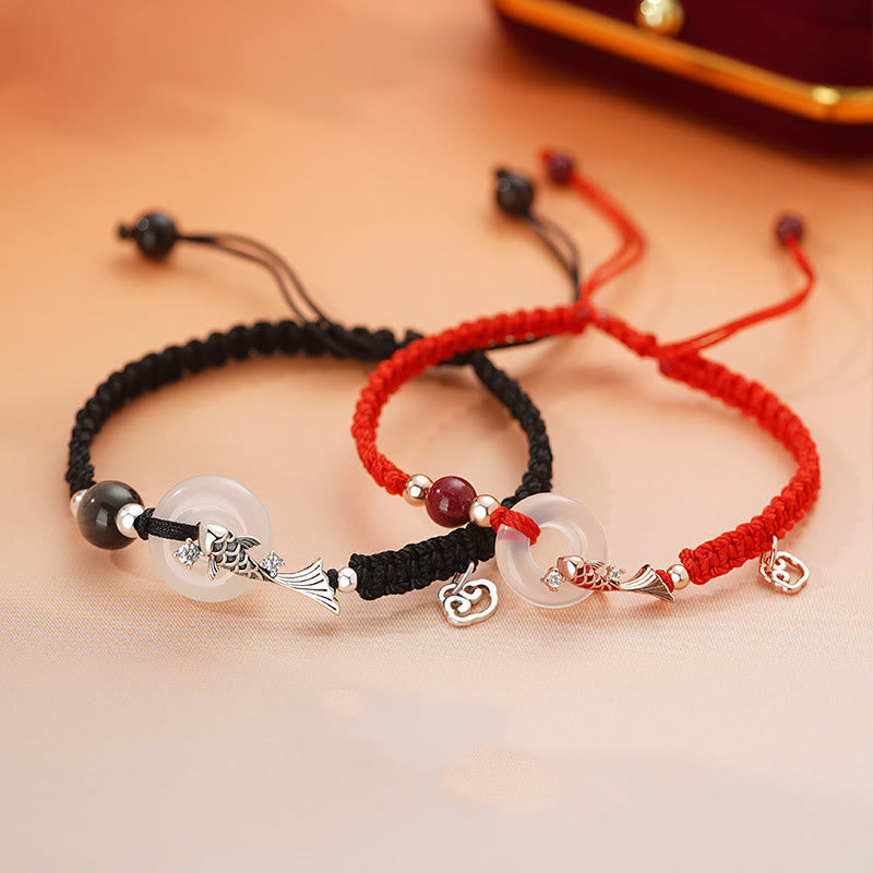 Unisex-Armband mit Chalcedon-Koi-Fisch, 925er Silber, Peace-Schnalle