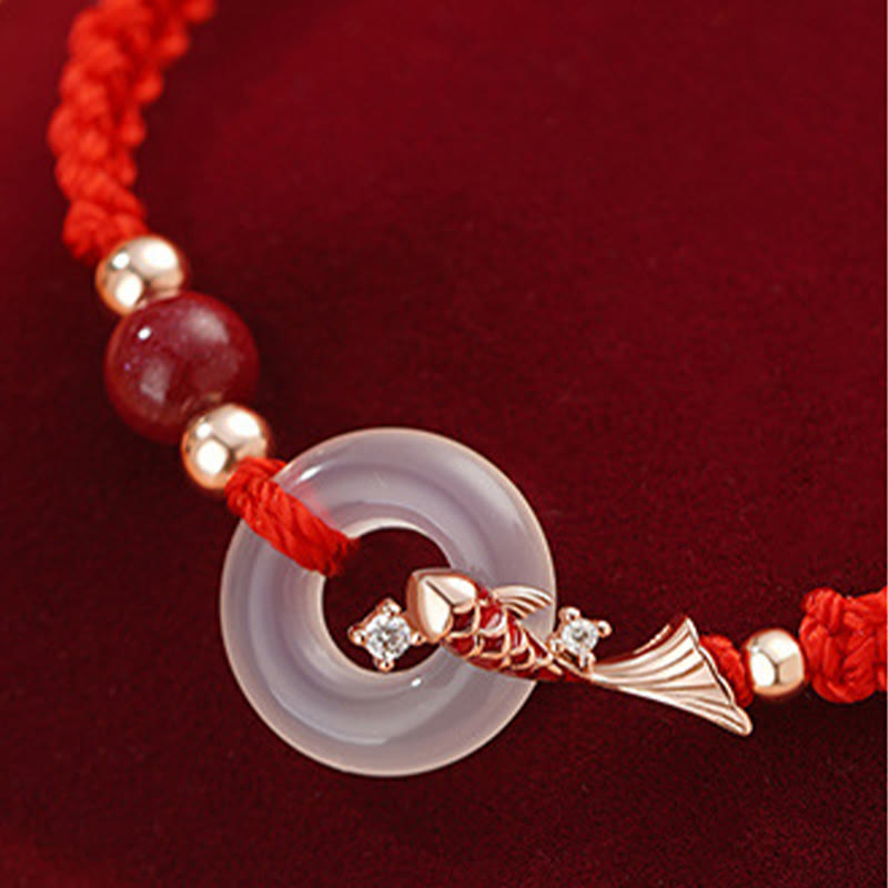Unisex-Armband mit Chalcedon-Koi-Fisch, 925er Silber, Peace-Schnalle