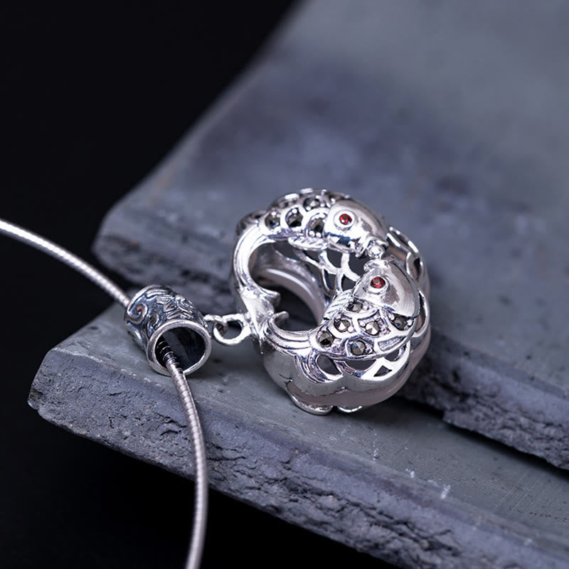 Unisex Chalcedon Koi Fisch Sterling Silber Glück Halskette