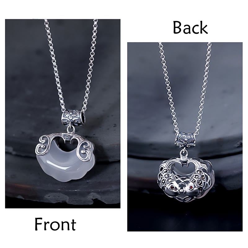 Unisex Chalcedon Koi Fisch Sterling Silber Glück Halskette