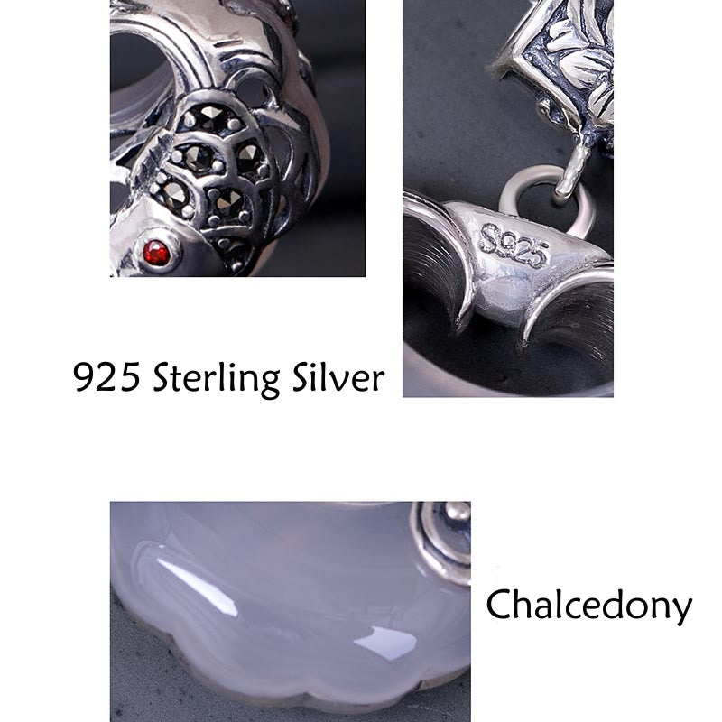Unisex Chalcedon Koi Fisch Sterling Silber Glück Halskette