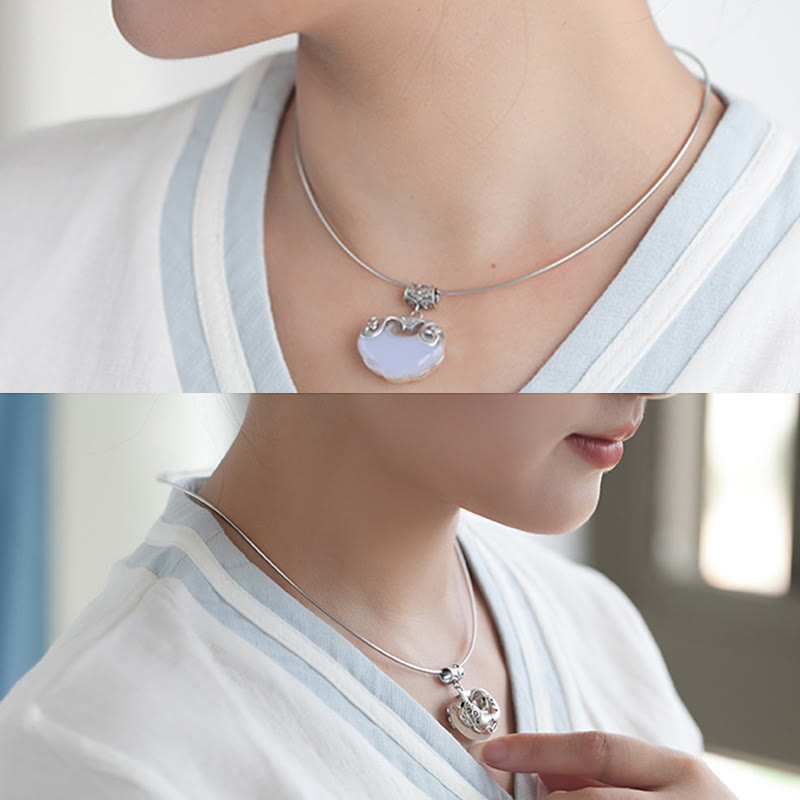 Unisex Chalcedon Koi Fisch Sterling Silber Glück Halskette