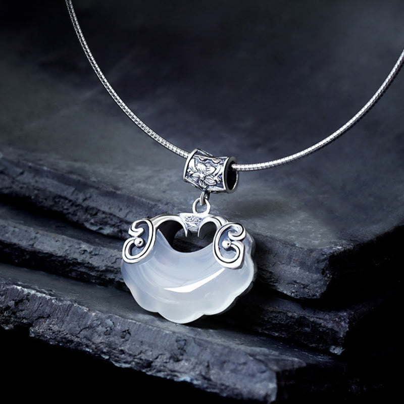 Unisex Chalcedon Koi Fisch Sterling Silber Glück Halskette