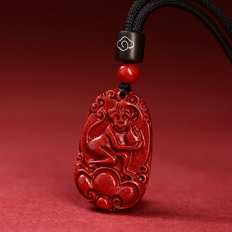 Unisex-Halskette mit Zinnober-Anhänger, chinesisches Sternzeichen, an schwarzem Seil